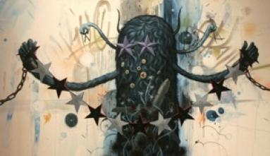 painting of character in shackles with star eyes